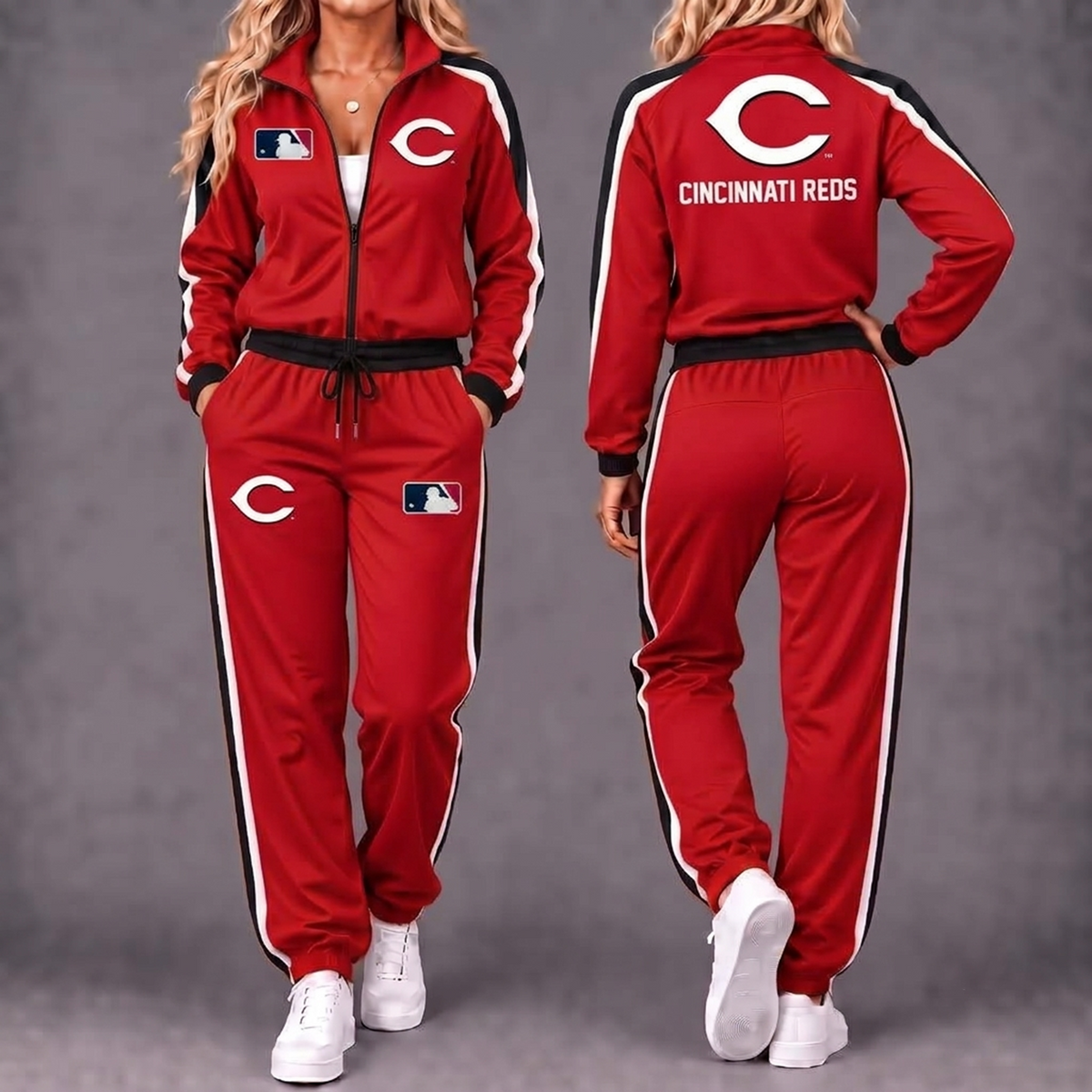 Premium MLB x CIN Game Day Waterproof Windbreaker Zip-Up Tracksuit Set