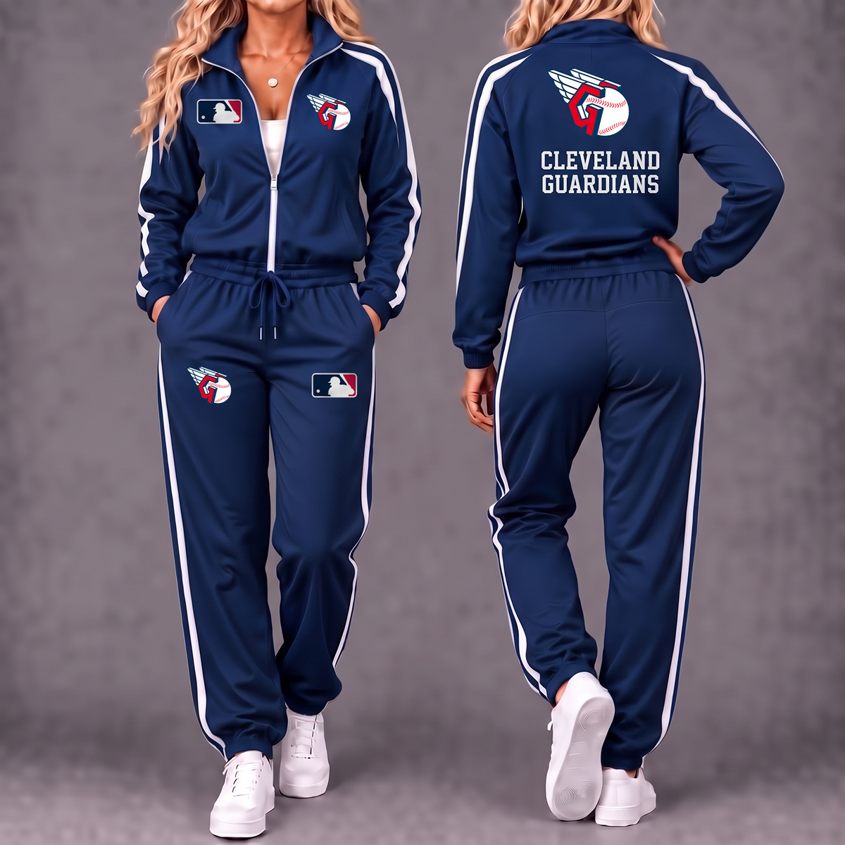 Premium MLB x CLE Game Day Waterproof Windbreaker Zip-Up Tracksuit Set