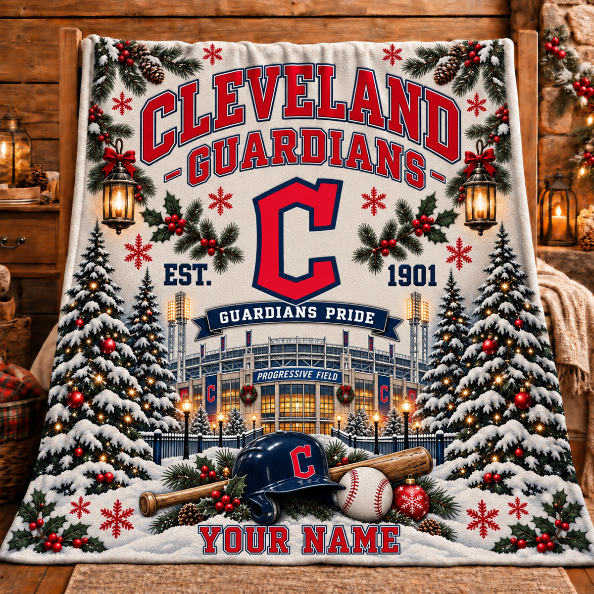 Premium MLB x CLE Pride Personalized Name Blanket