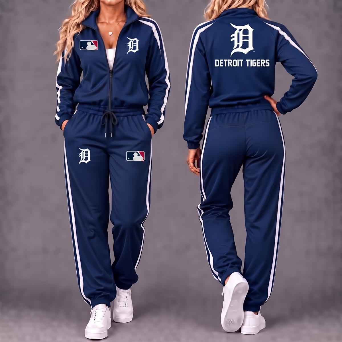 Premium MLB x DET Game Day Waterproof Windbreaker Zip-Up Tracksuit Set