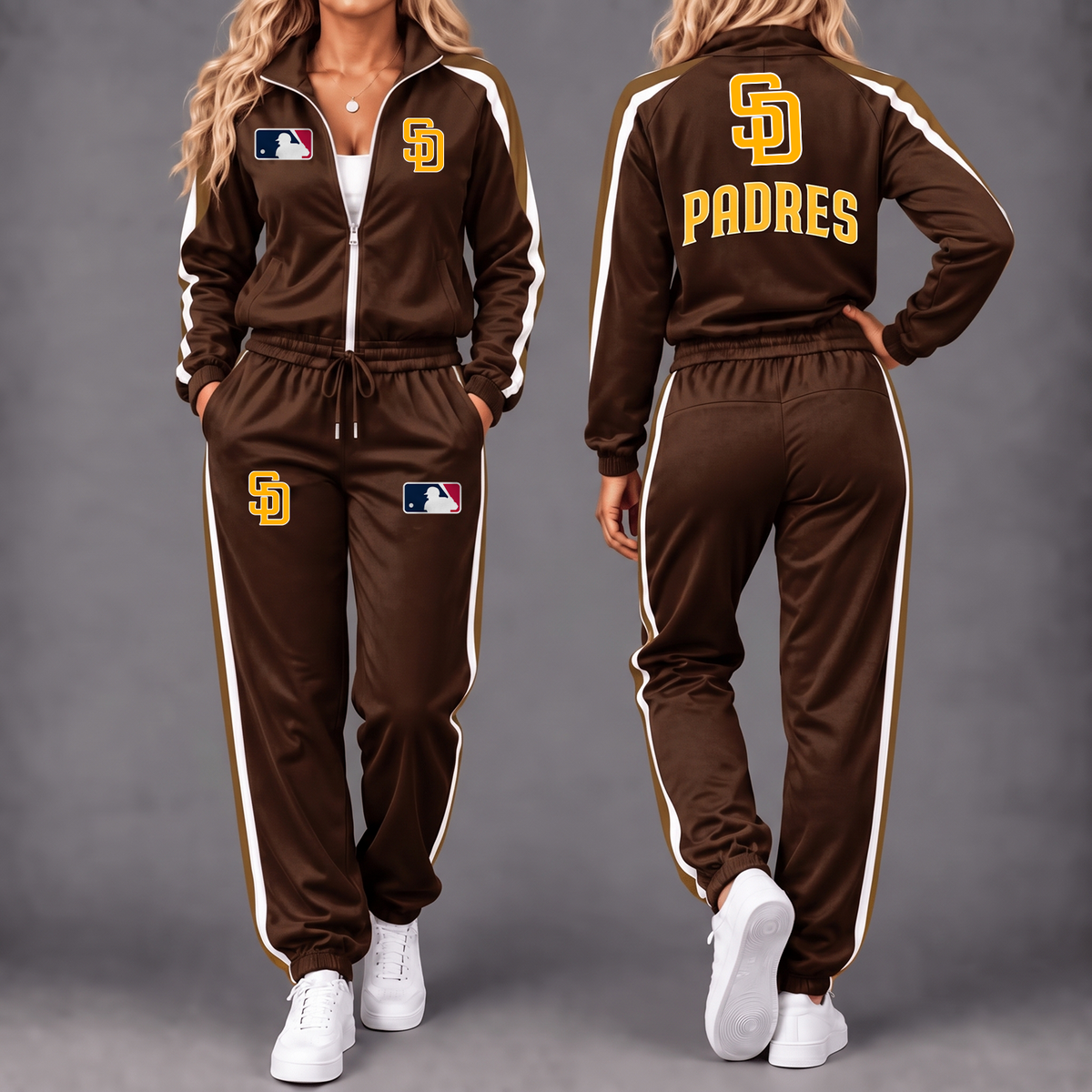 Premium MLB x SD Game Day Waterproof Windbreaker Zip-Up Tracksuit Set