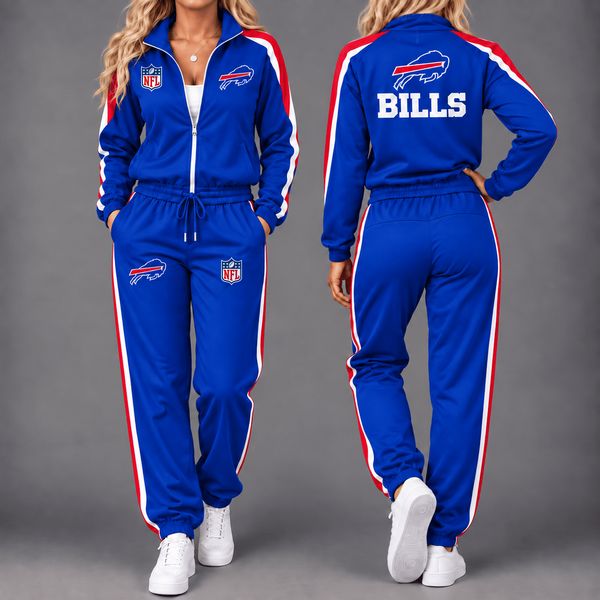 Premium NFL x BUF Game Day Waterproof Windbreaker Zip-Up Tracksuit Set