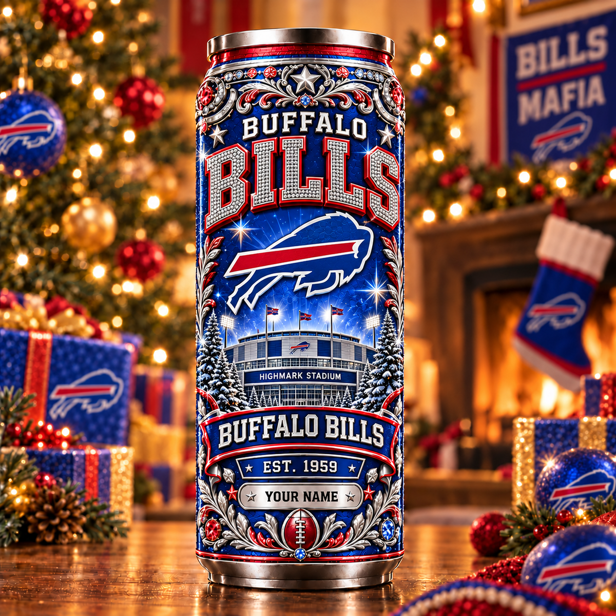 Premium NFL x BUF Personalized Name Can Tumbler