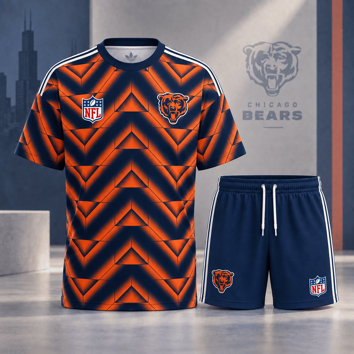 Premium NFL x CHI Geometric Performance Shirt & Shorts Set