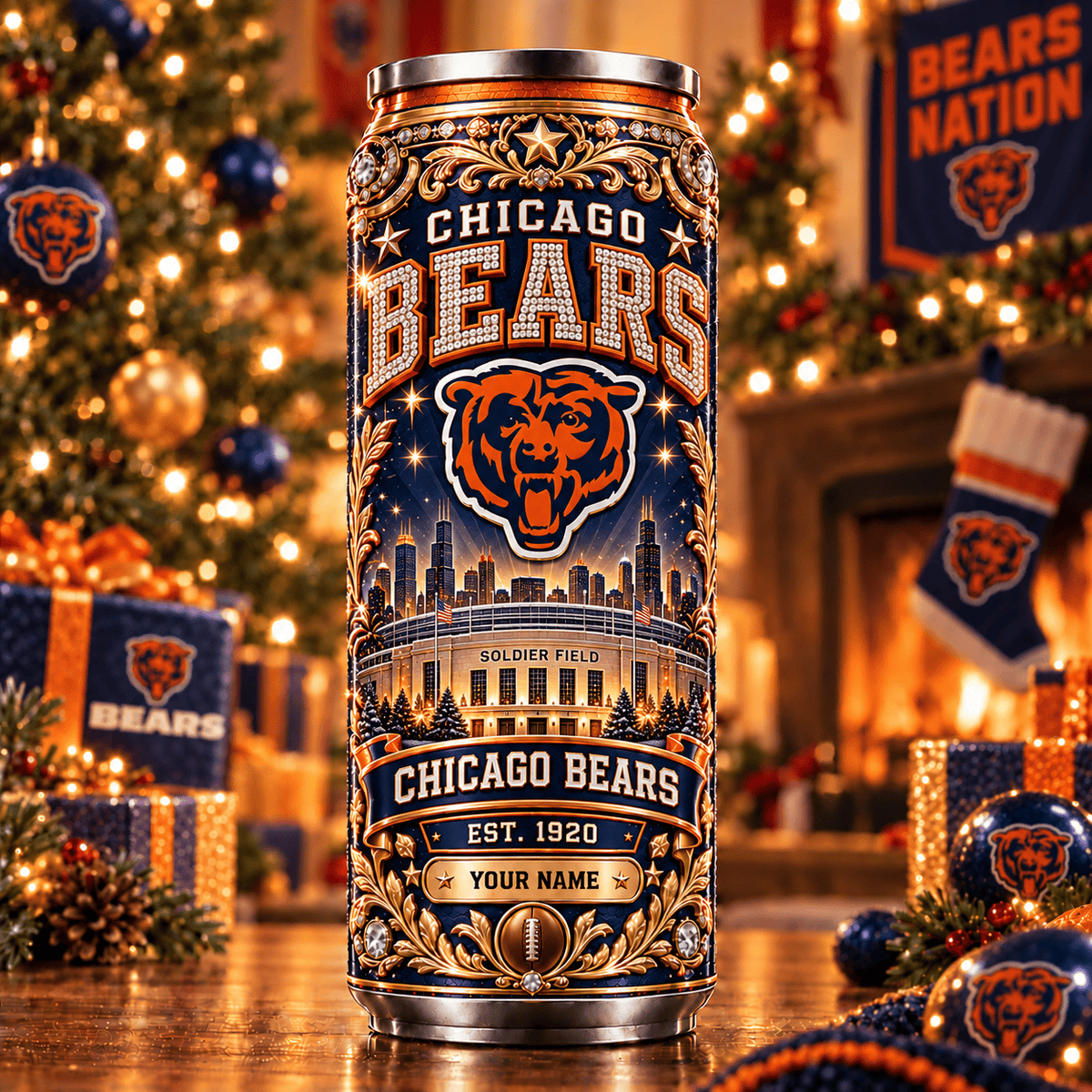 Premium NFL x CHI Personalized Name Can Tumbler
