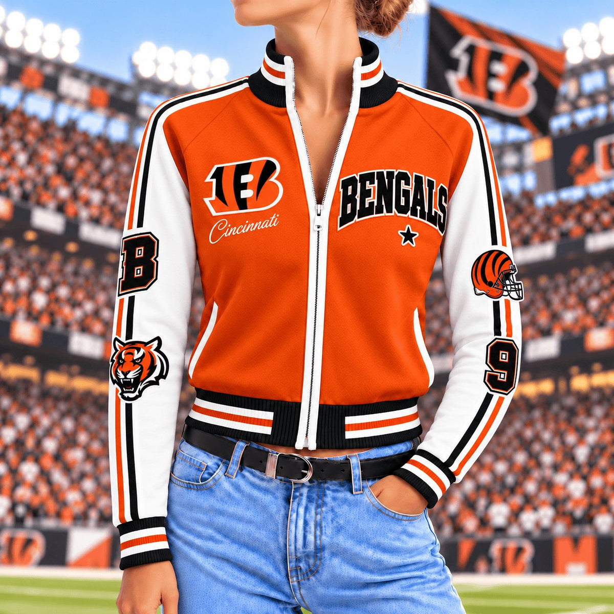 Premium NFL x CIN Exclusive Retro Game Day Mockneck Zipper Cardigan for Football Lovers