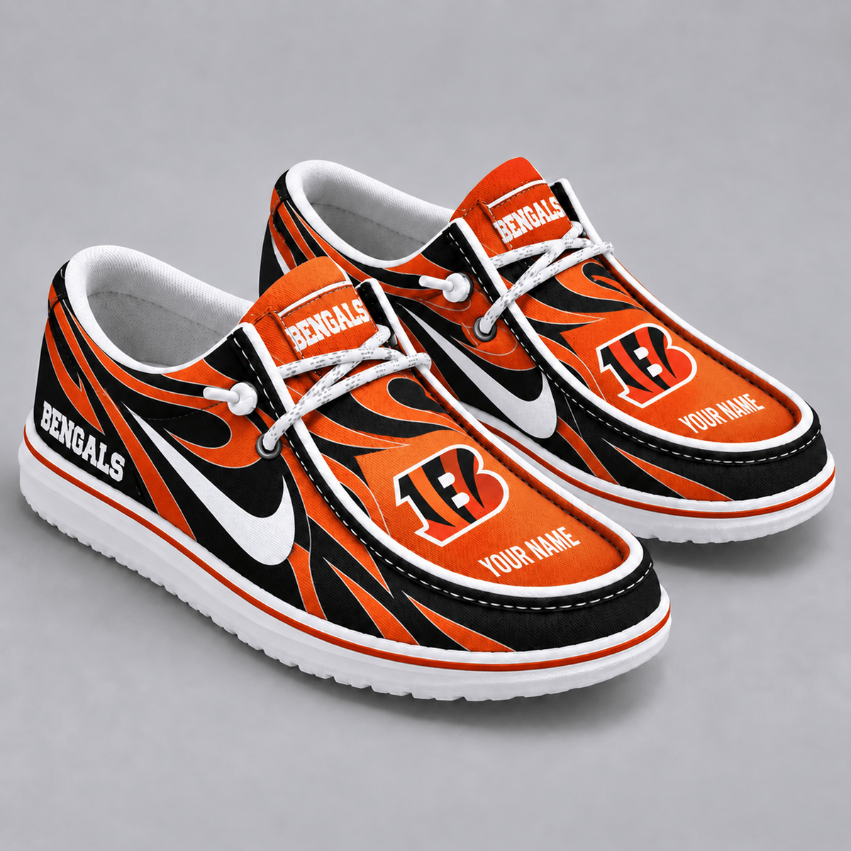 Premium NFL x CIN Flame Pattern Loafer Shoes