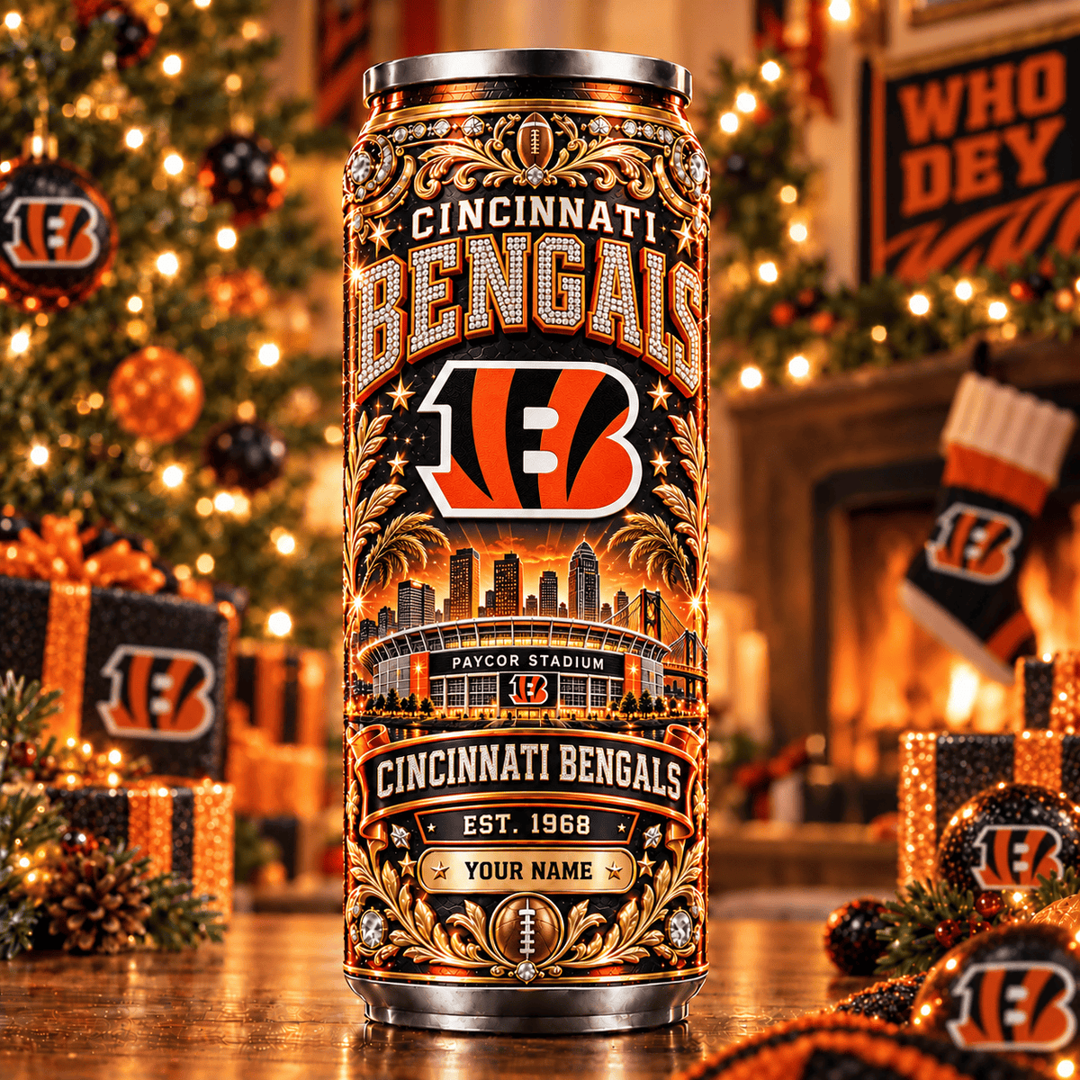 Premium NFL x CIN Personalized Name Can Tumbler