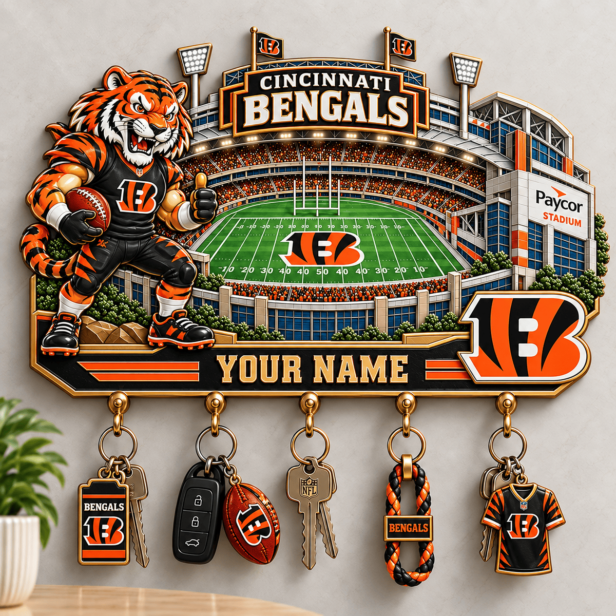 Premium NFL x CIN Personalized Name Wall Key Holder