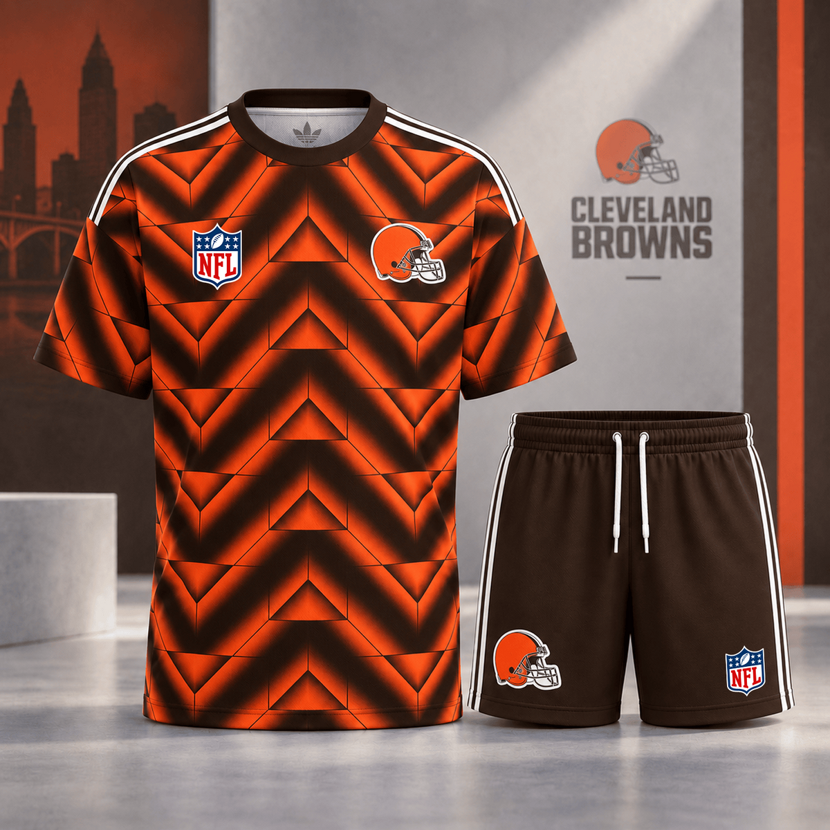 Premium NFL x CLE Geometric Performance Shirt & Shorts Set