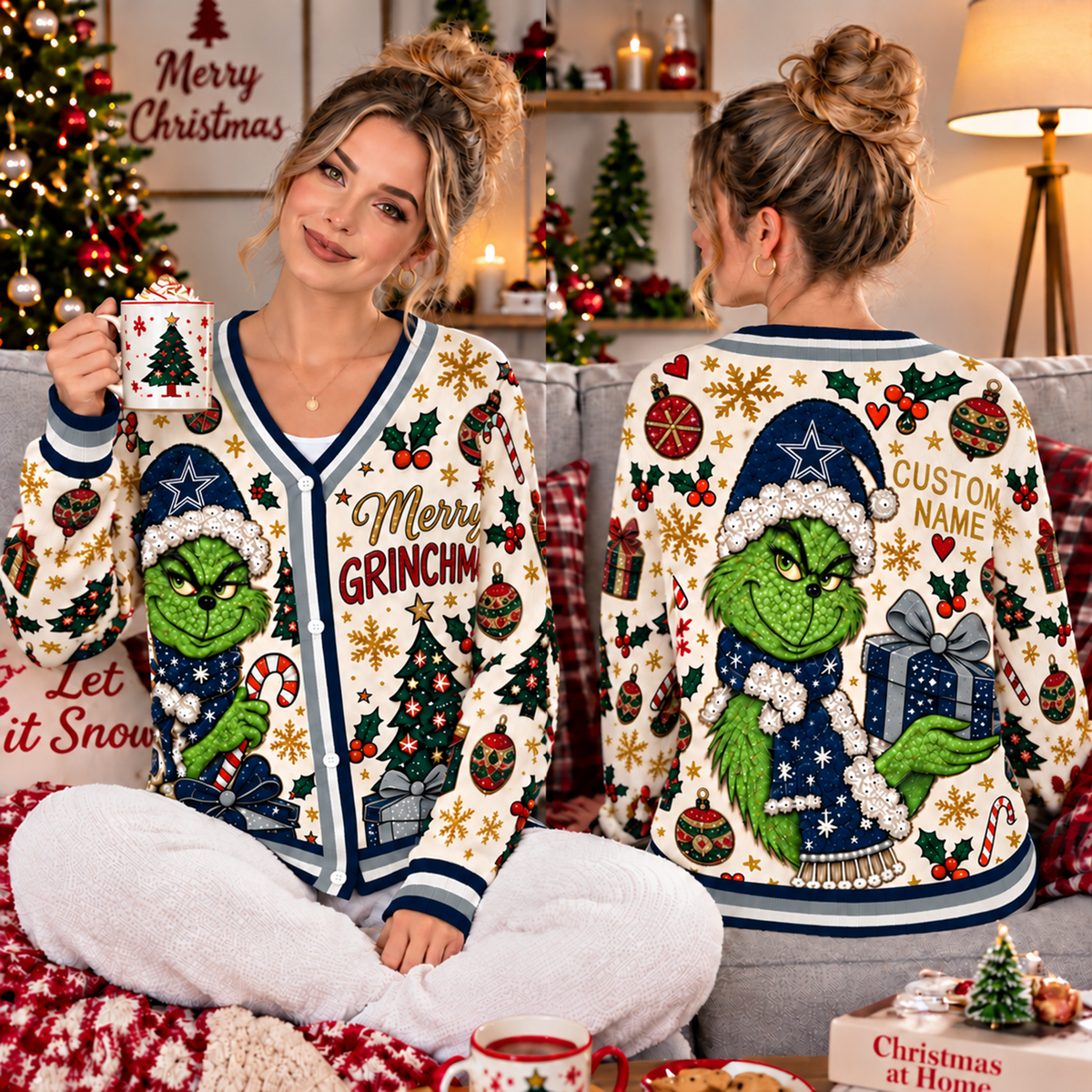 Premium NFL x DAL Christmas Personalized Name Knitted Cardigan