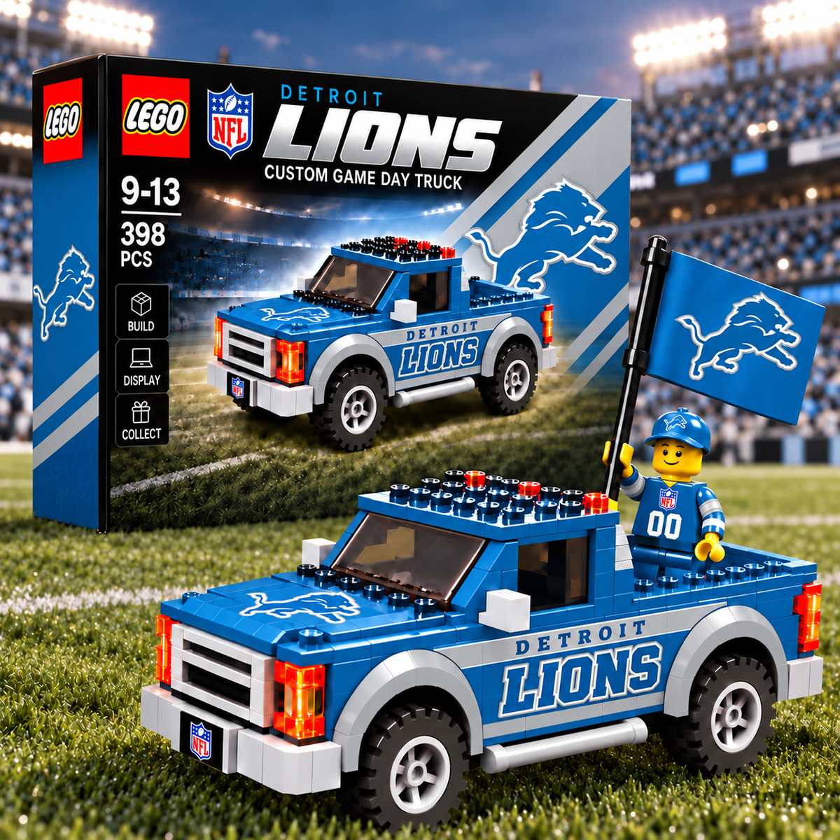 Premium NFL x DET Game Day Building Blocks Truck Toy Set