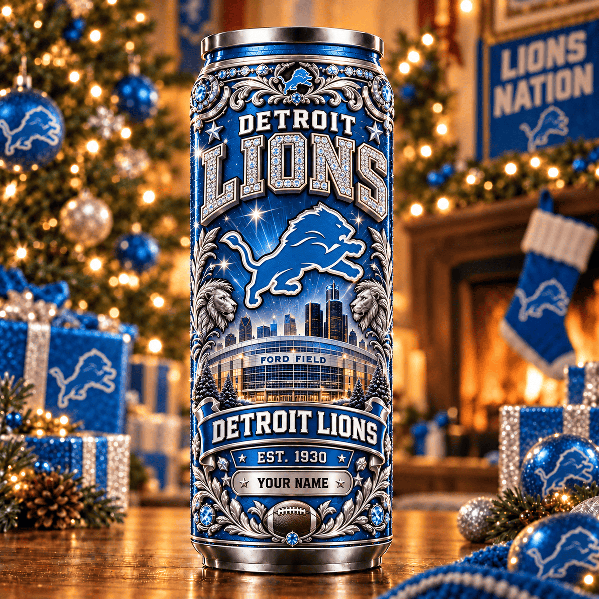 Premium NFL x DET Personalized Name Can Tumbler