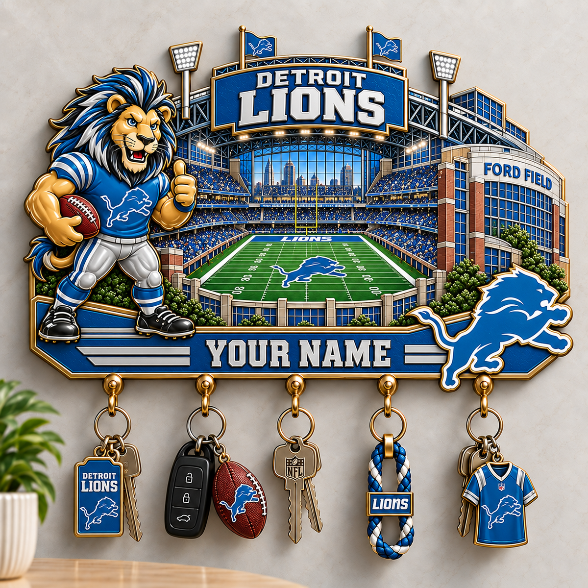 Premium NFL x DET Personalized Name Wall Key Holder
