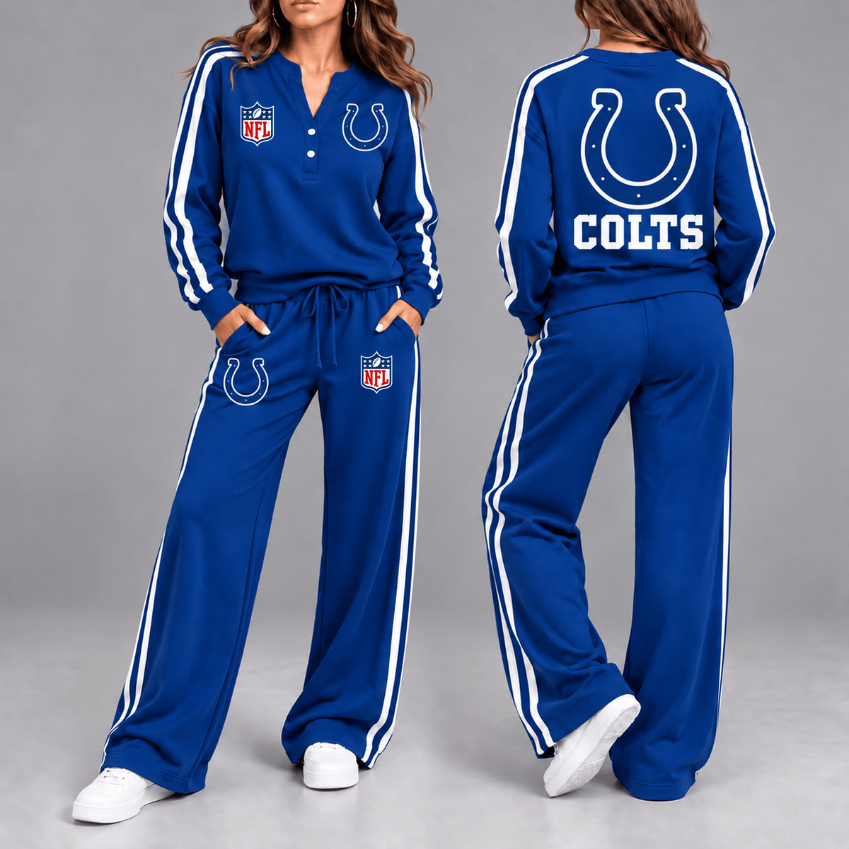 Premium NFL x IND Game Day Sporty Stripe Long Sleeve Pullover Top & Wide-Leg Pants Set