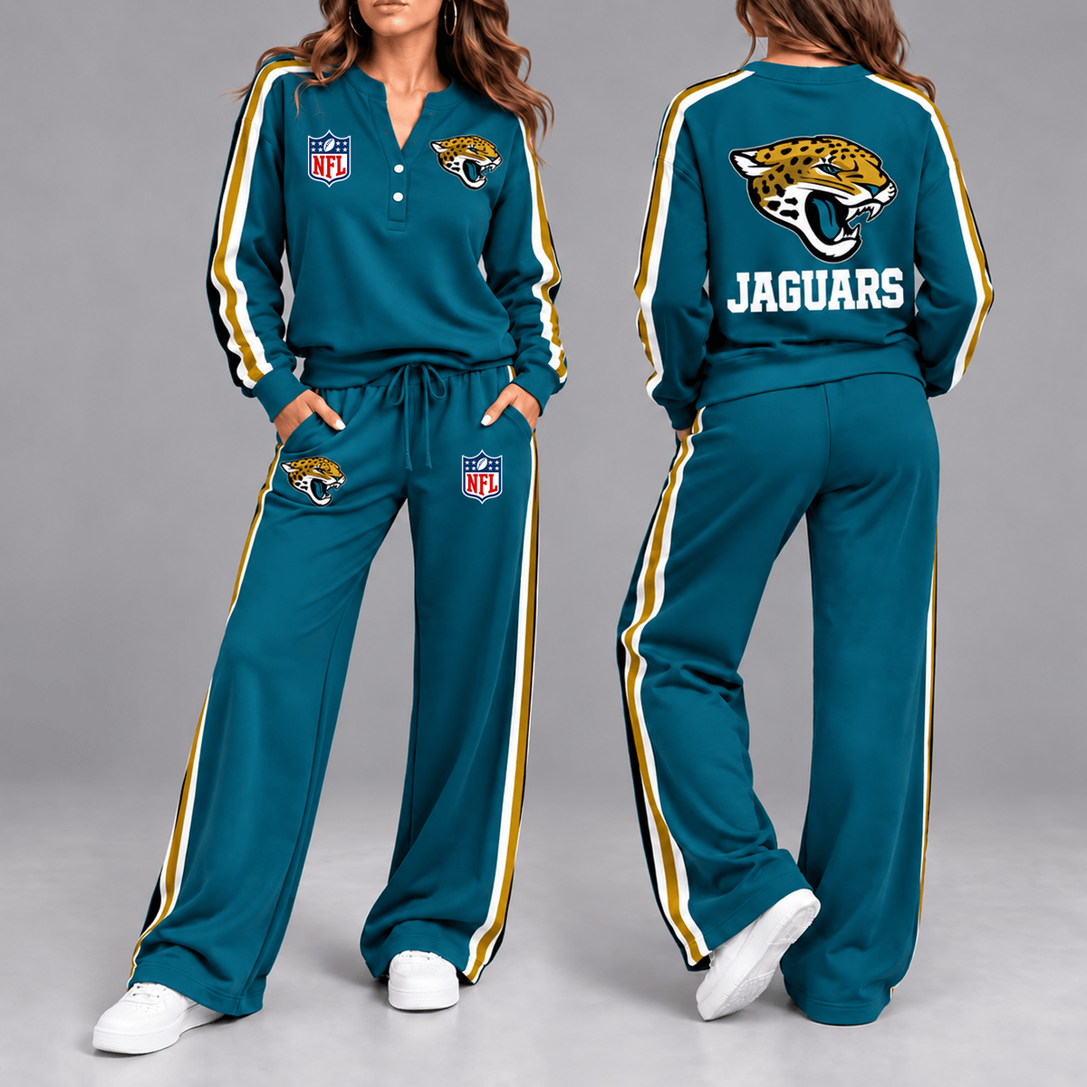Premium NFL x JAX Game Day Sporty Stripe Long Sleeve Pullover Top & Wide-Leg Pants Set