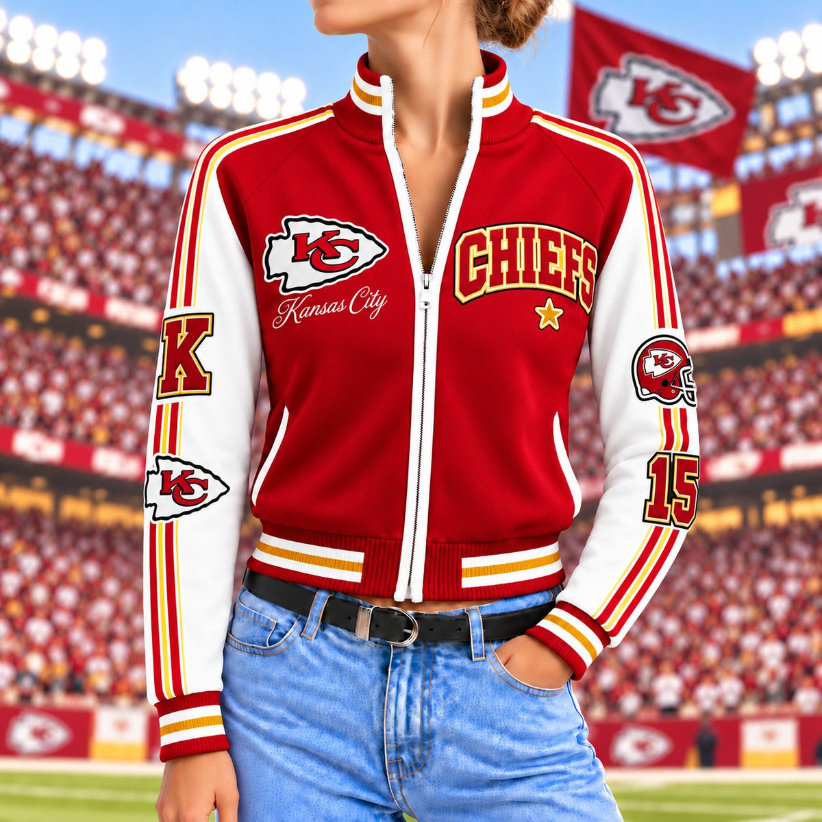 Premium NFL x KC Exclusive Retro Game Day Mockneck Zipper Cardigan for Football Lovers