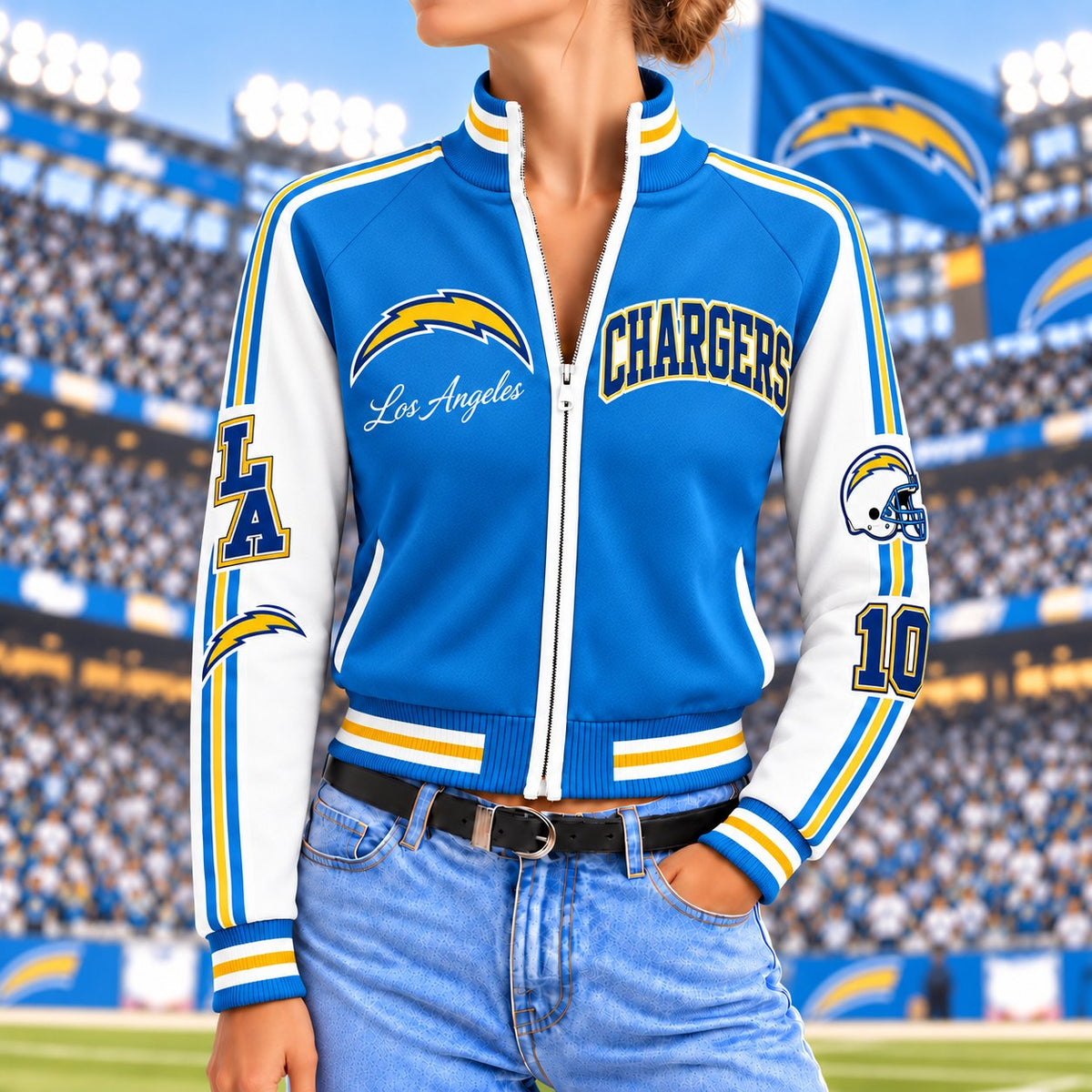 Premium NFL x LAC Exclusive Retro Game Day Mockneck Zipper Cardigan for Football Lovers