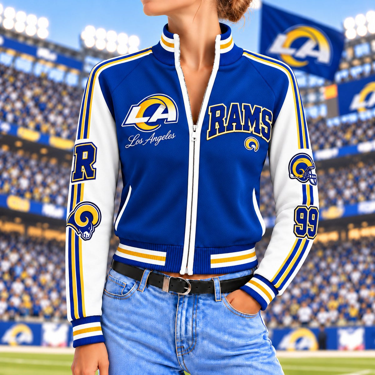 Premium NFL x LAR Exclusive Retro Game Day Mockneck Zipper Cardigan for Football Lovers