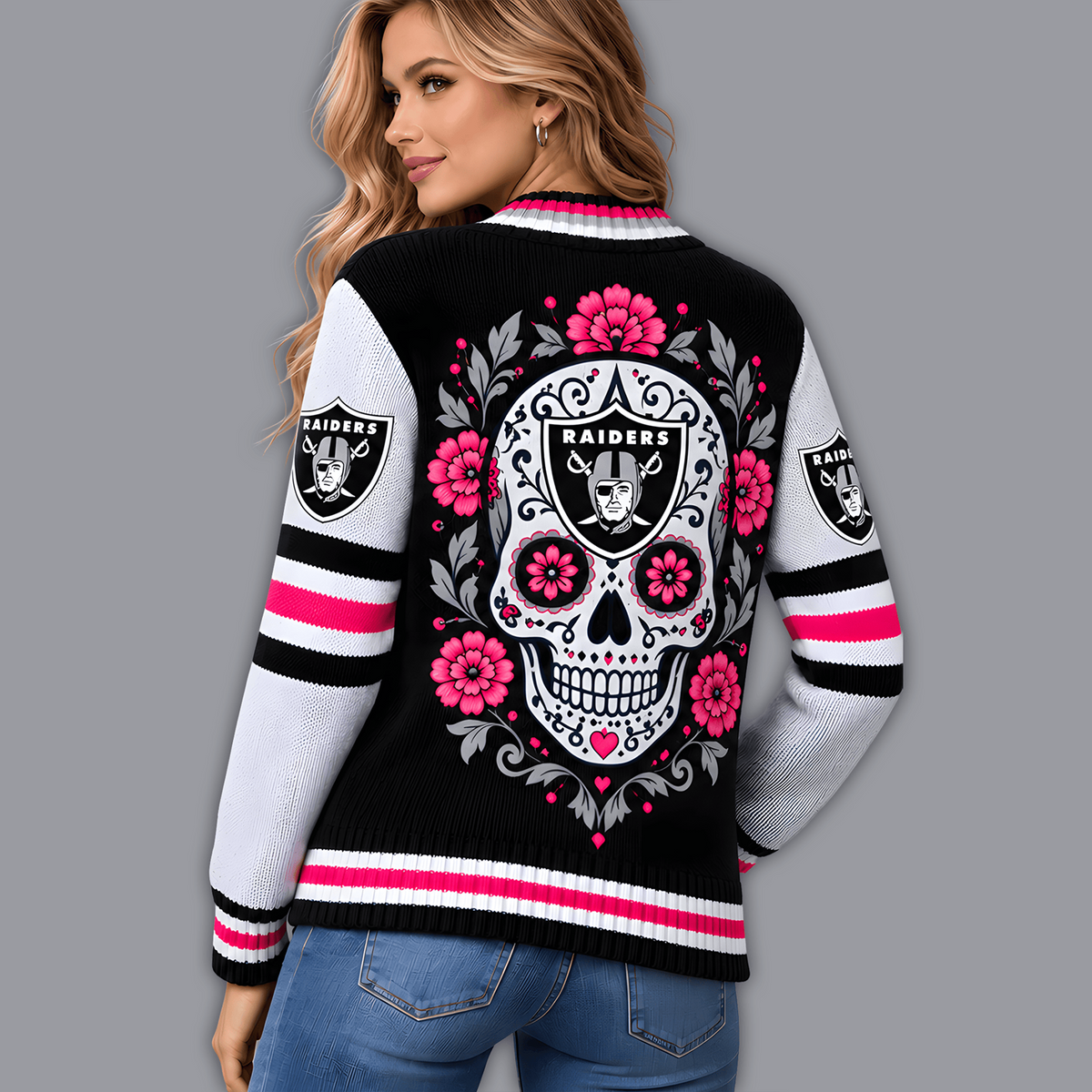 Premium NFL x LVR Floral Skull Knit Cardigan