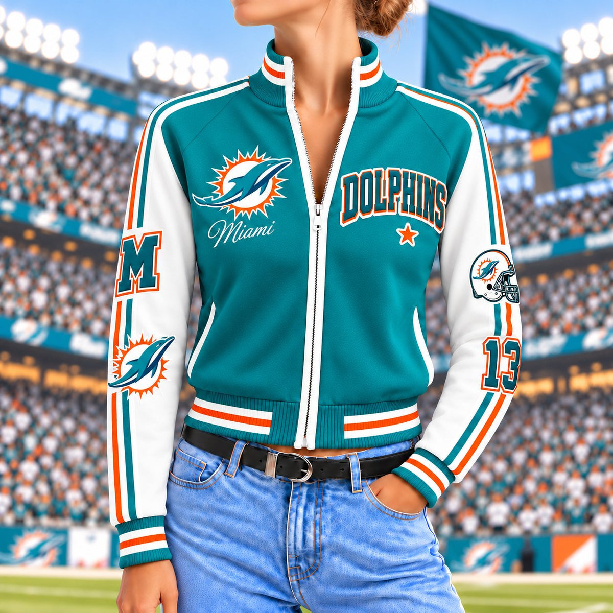 Premium NFL x MIA Exclusive Retro Game Day Mockneck Zipper Cardigan for Football Lovers