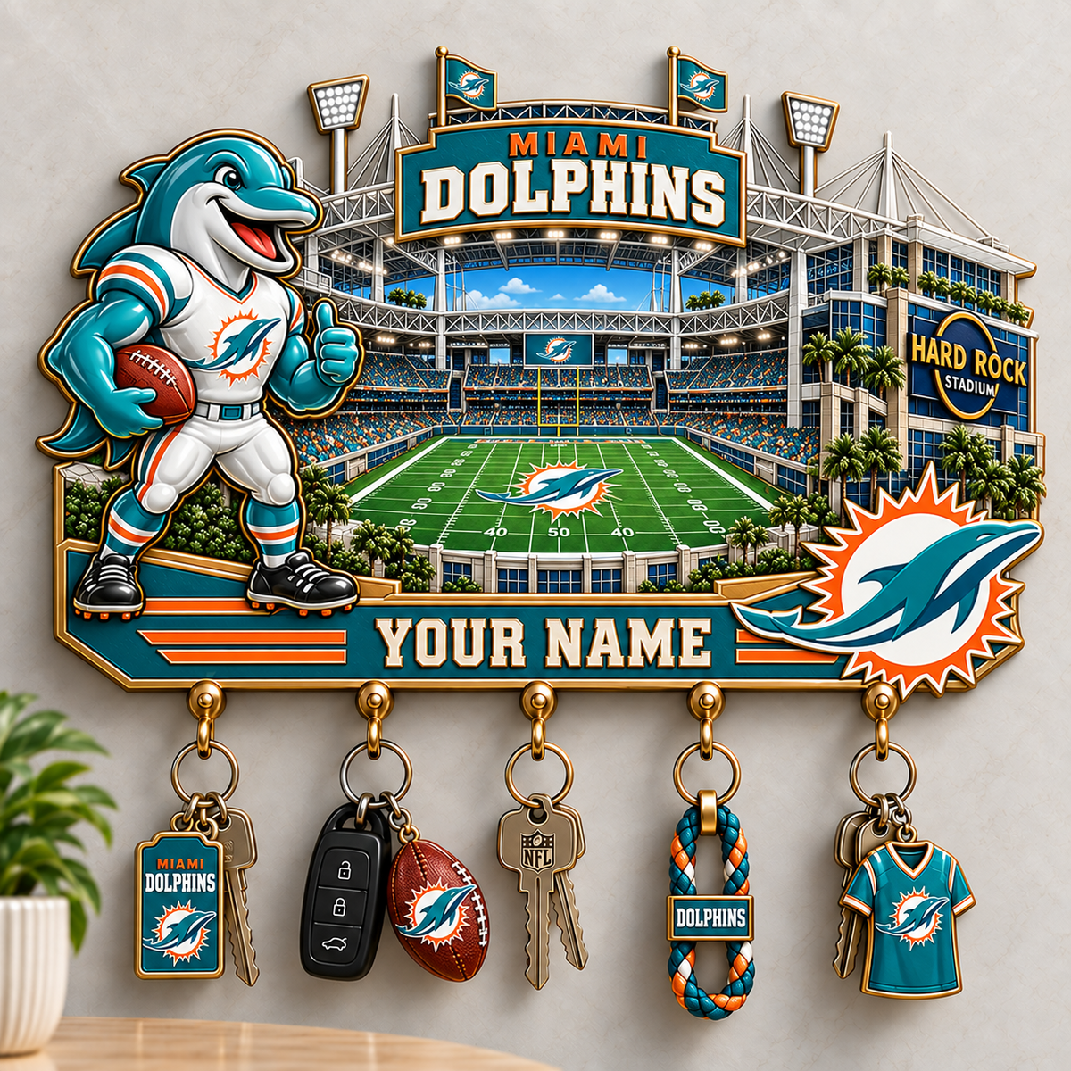 Premium NFL x MIA Personalized Name Wall Key Holder