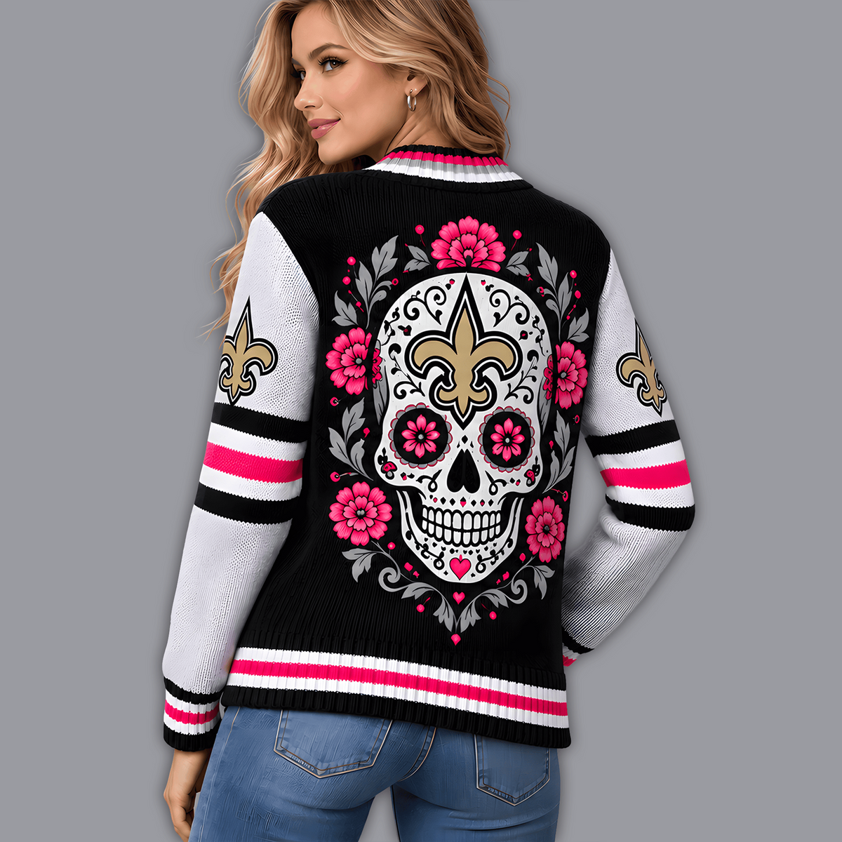 Premium NFL x NO Floral Skull Knit Cardigan