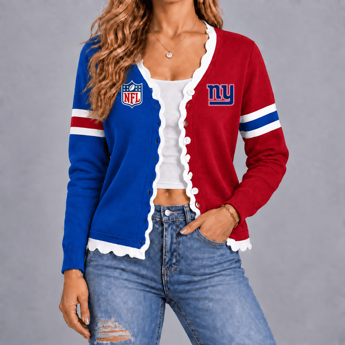 Premium NFL x NYG Varsity Stripe Button Cardigan