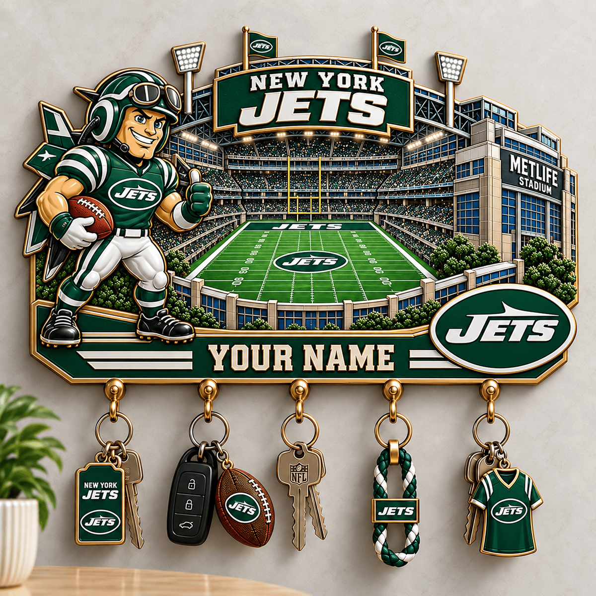Premium NFL x NYJ Personalized Name Wall Key Holder