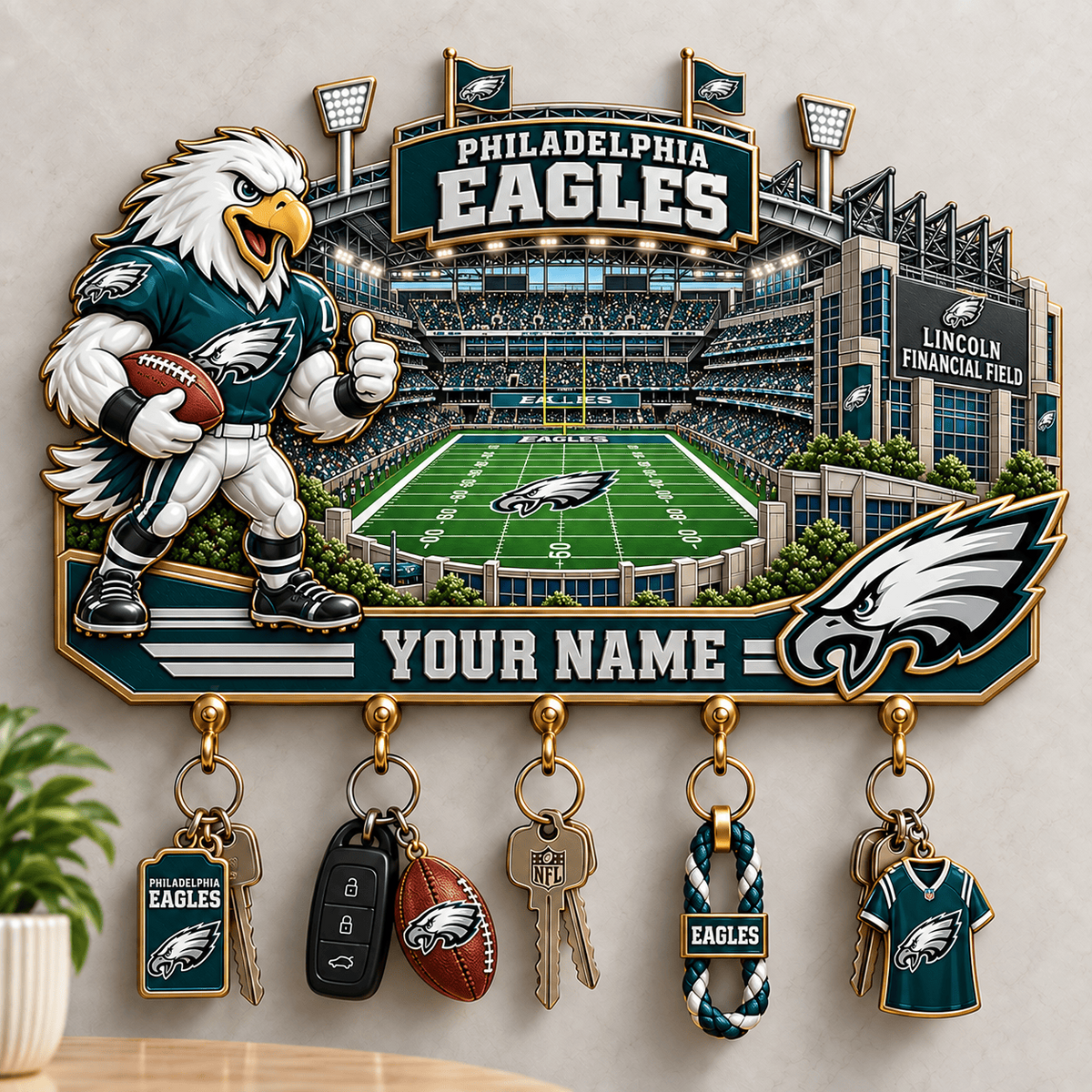 Premium NFL x PHI Personalized Name Wall Key Holder