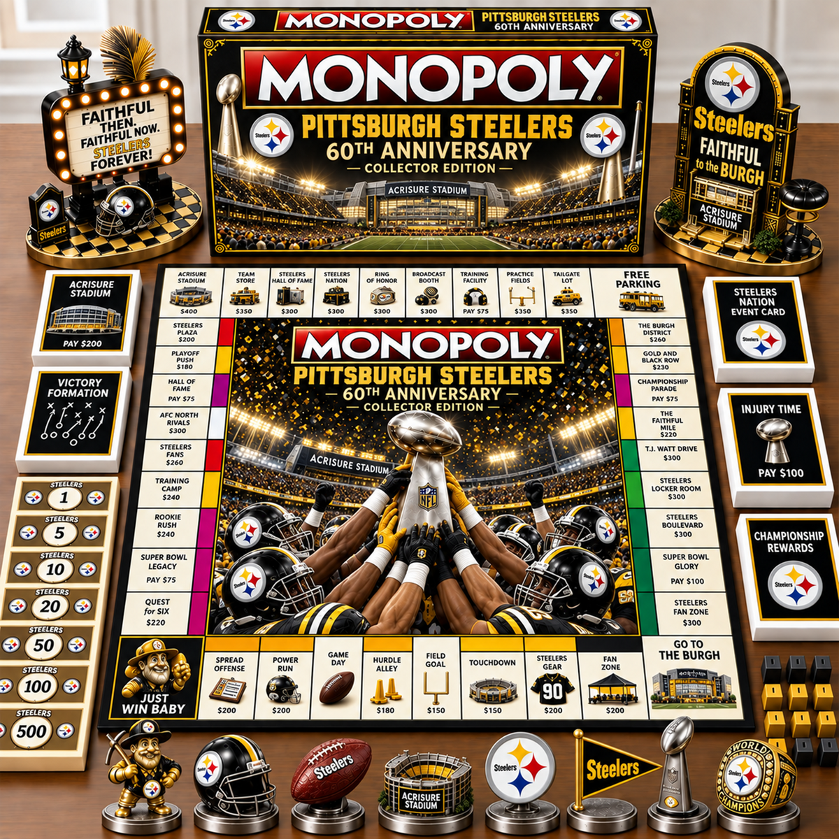 Premium NFL x PIT Champion Theme Monopoly Collector Edition Board Game
