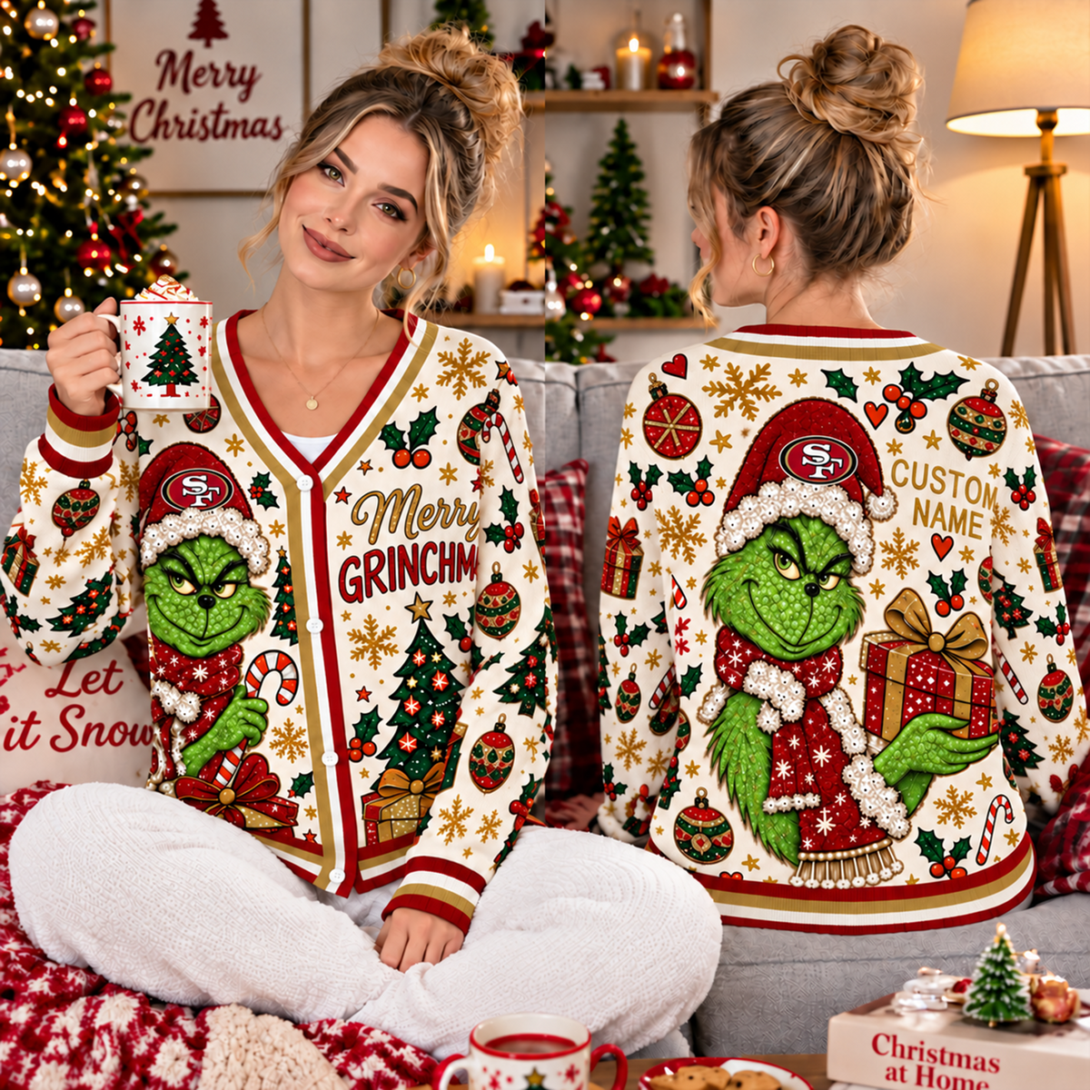 Premium NFL x SF Christmas Personalized Name Knitted Cardigan