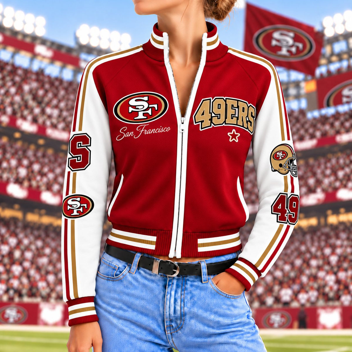 Premium NFL x SF Exclusive Retro Game Day Mockneck Zipper Cardigan for Football Lovers