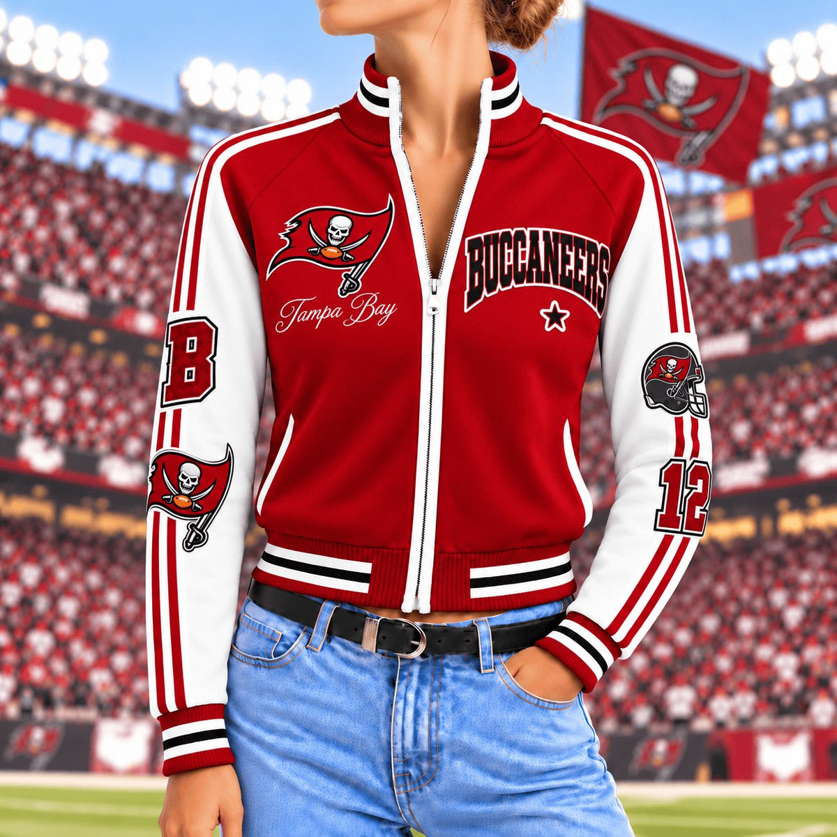 Premium NFL x TB Exclusive Retro Game Day Mockneck Zipper Cardigan for Football Lovers