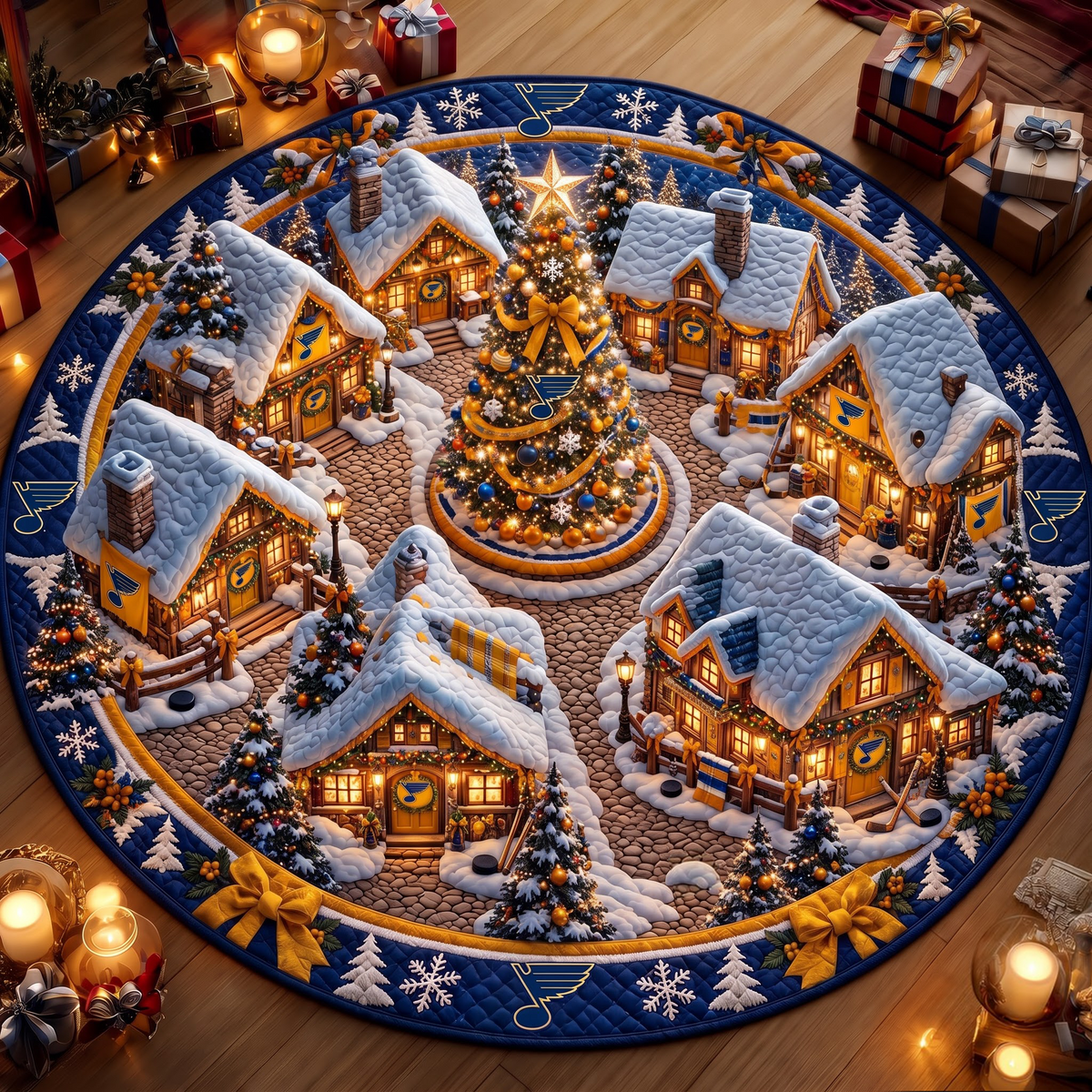 Premium NHL x STL Christmas Village 3D Round Rug