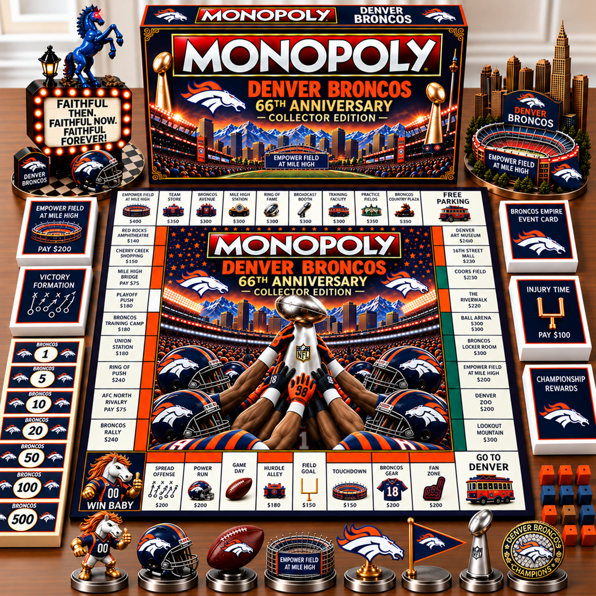 Premium NFL x DEN Champion Theme Monopoly Collector Edition Board Game