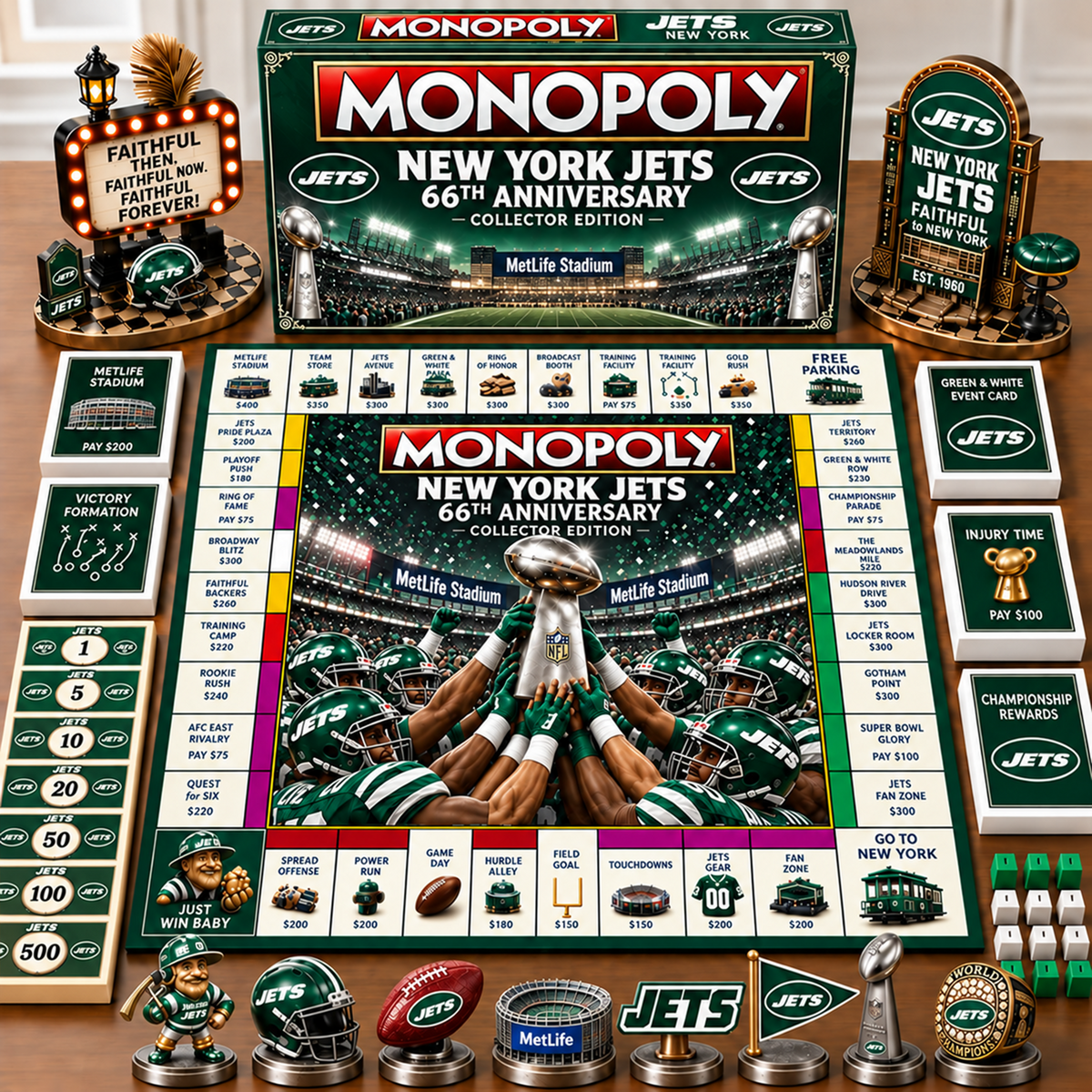 Premium NFL x NYJ Champion Theme Monopoly Collector Edition Board Game