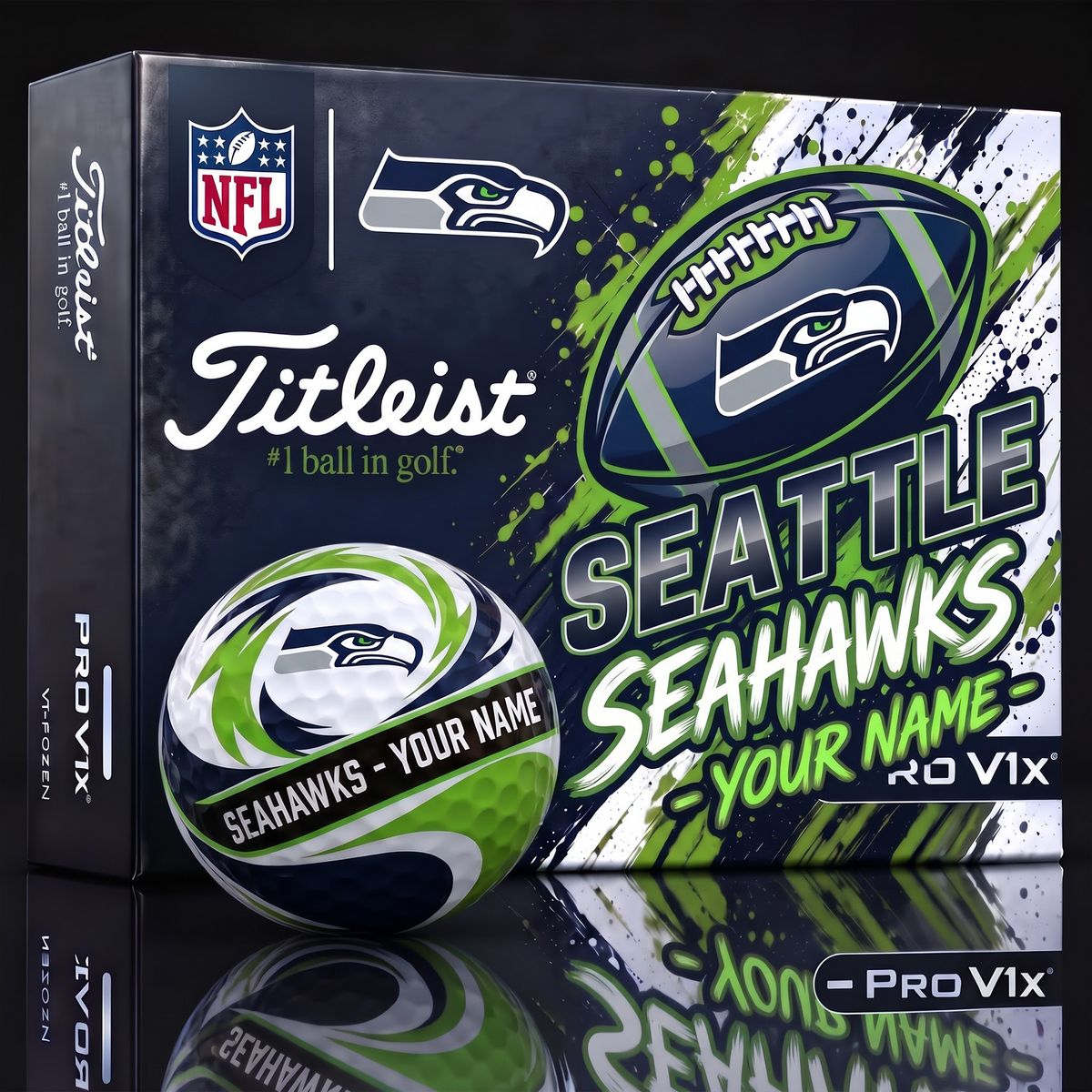SEA X 1-of-1 Custom NFL Personalized Splatter Titleist Golf Balls Set
