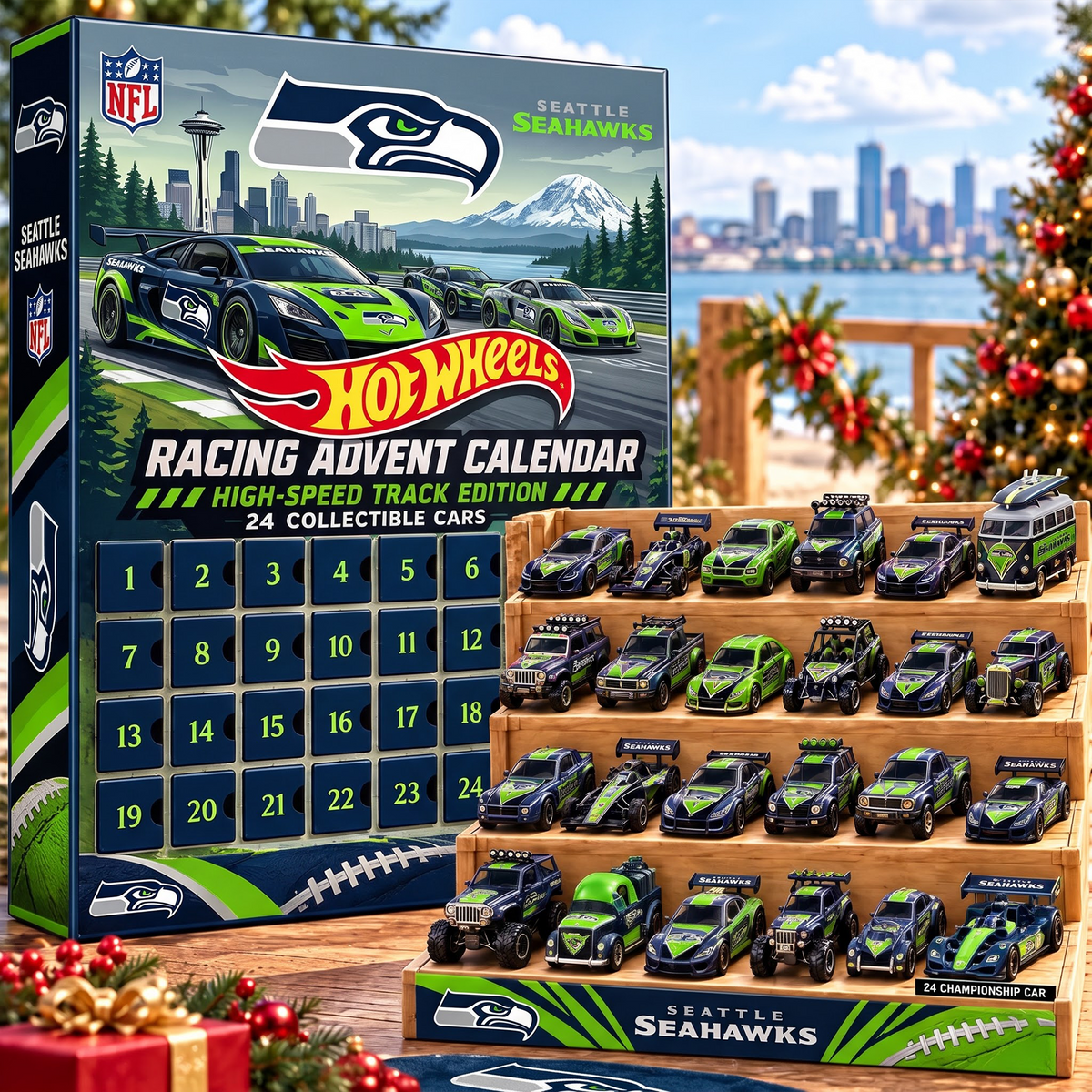 SEA X 1-of-1 Custom NFL Racing Advent Calendar 24 Cars Gift Set