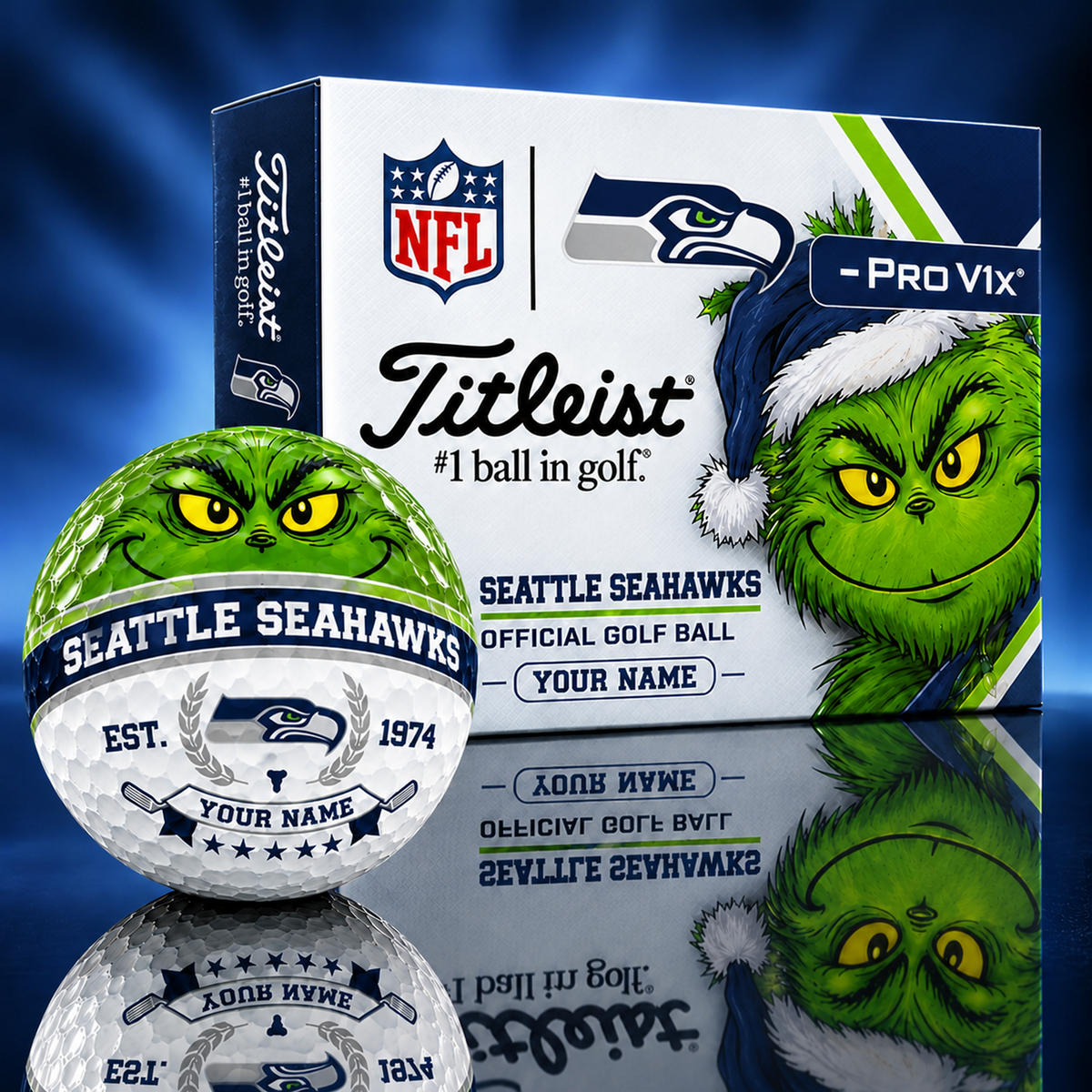 SEA X Custom 1-of-1 NFL Team Grinch Titleist Golf Balls Set