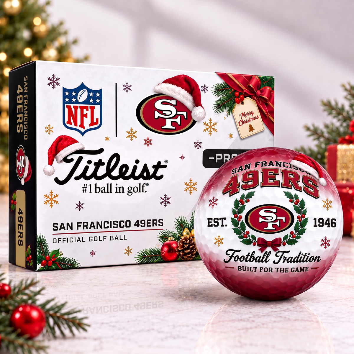 SF X Custom NFL Team Christmas Titleist Pro V1x Golf Balls Set