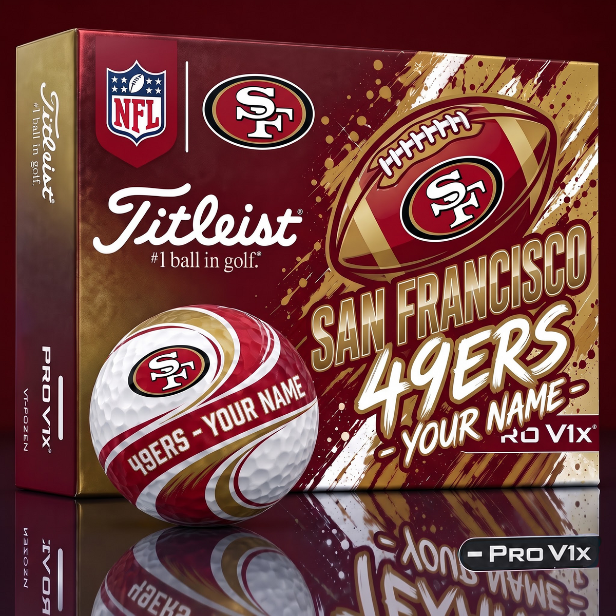 SF x 1-of-1 Custom NFL Personalized Swirl Titleist Pro V1x Golf Balls