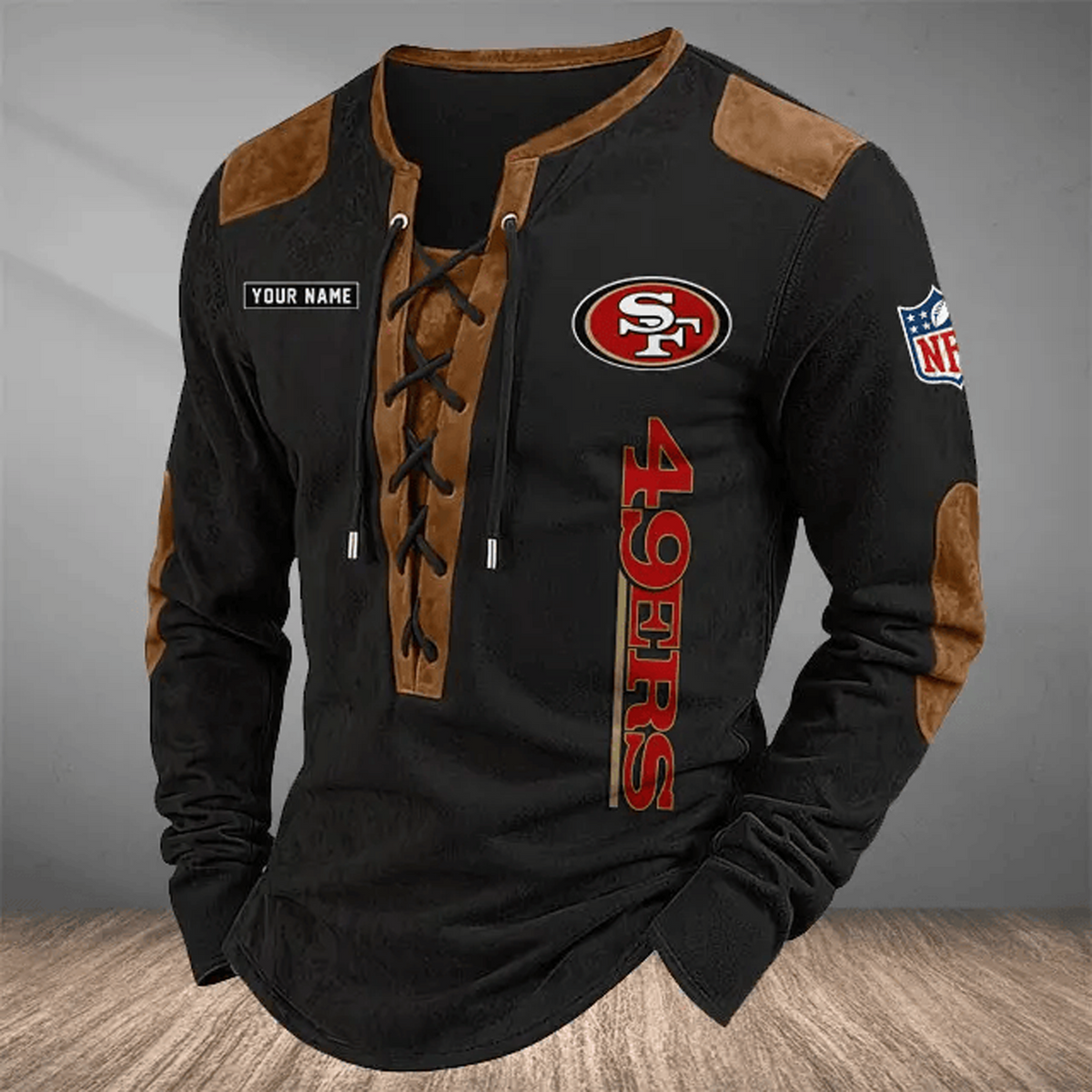 SF x NFL Custom Name Vintage Henley Long Sleeve Shirt