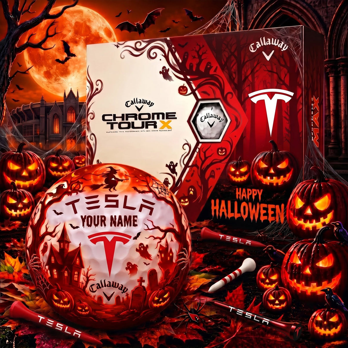 SIGANATURE TESLA X TL EXCLUSIVE SPOOKY NIGHT PERSONALIZED GOLF BALL V7 COLLECTION NDT NHM 110926