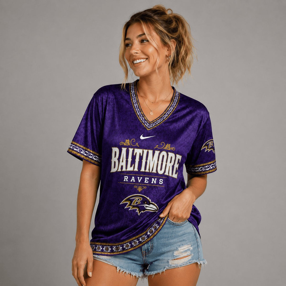 SIGNATURE NFL X BAL EXCLUSIVE WOMEN CLASSIC FLORAL SATIN SHIRT LIMITED EDITION