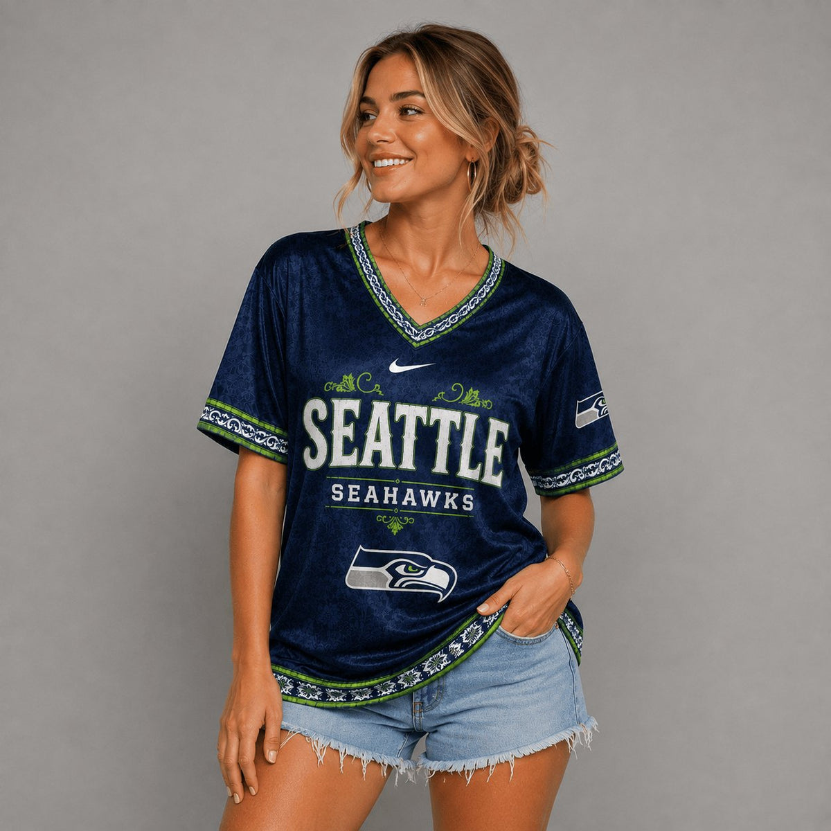 SIGNATURE NFL X SEA EXCLUSIVE WOMEN CLASSIC FLORAL SATIN SHIRT LIMITED EDITION