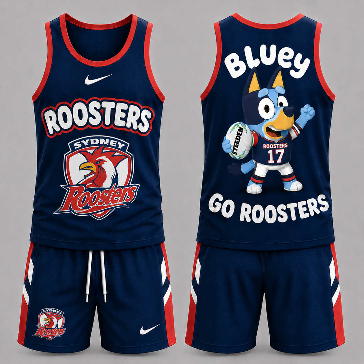 SYD Premium NRL Game Day Cartoon Character Sleeveless Tank Top & Shorts Set