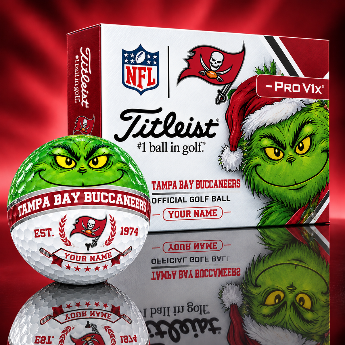TB X Custom 1-of-1 NFL Team Grinch Titleist Golf Balls Set