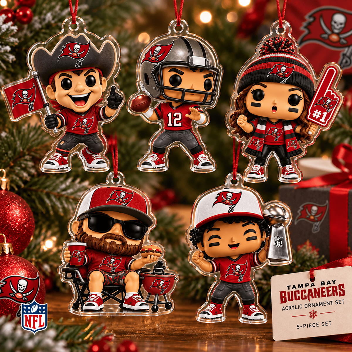 TB x NFL Christmas KICKOFF Personalized Set 5 Acrylic Ornament