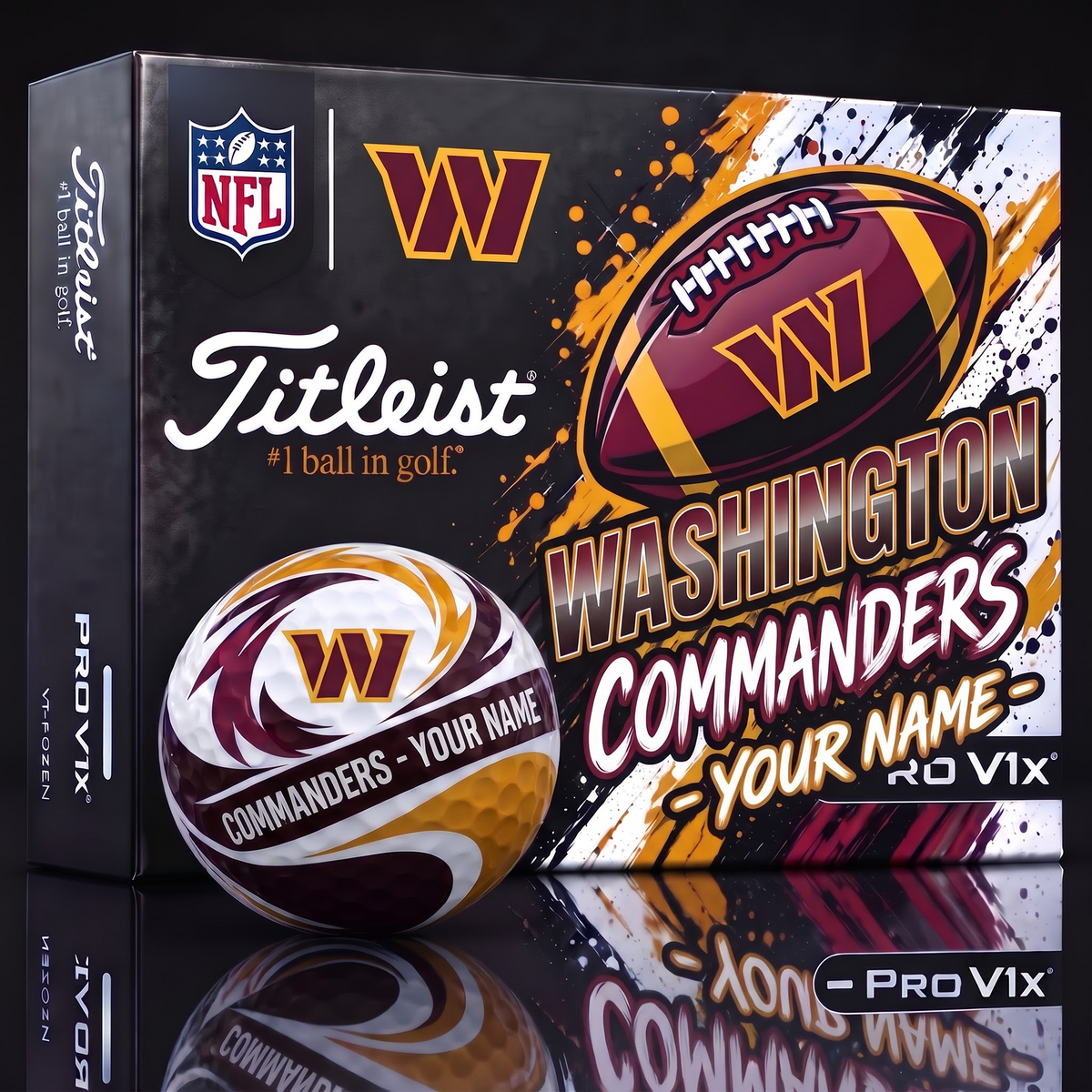 WAS X 1-of-1 Custom NFL Personalized Splatter Titleist Golf Balls Set